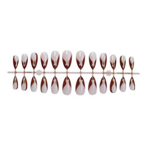 24 Stück Mandel Kunstnägel Glänzend Zum Aufkleben Mit Französischer Spitze Designs Acryl Zum Aufdrücken Der Nägel Für Frauen Und Mädchen von Zxfdsfdbnm