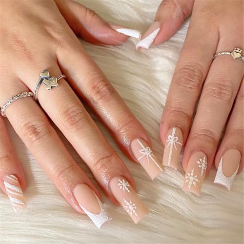 24 Stück Weihnachtsnägel Zum Aufdrücken Quadratische Schneeflocken Designs Acryl Kunstnägel Vollständige Abdeckungen Zum Aufkleben Auf Den Nägeln Für Frauen von Zxfdsfdbnm