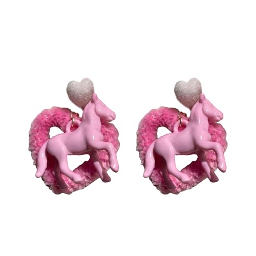 Bunte Herz-Ponies-Ohrclips/Ohrstecker für Damen und Mädchen, Pferde-Ohrhänger, Bonbonfarben, Ohrschmuck für Frauen und Mädchen von Zxfdsfdbnm