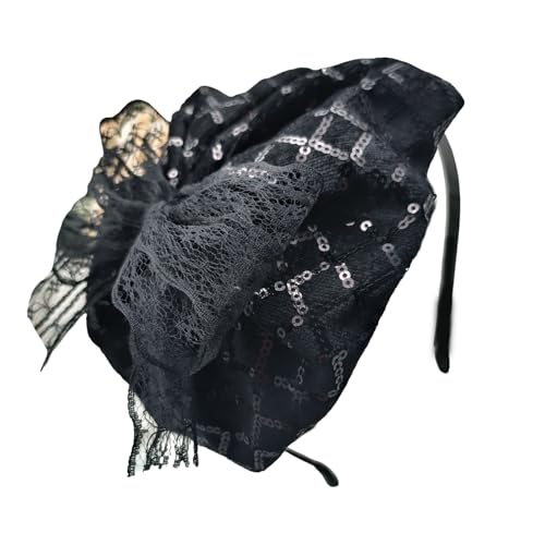 Haarreif mit Spitze, Schleife, Paillettenhut für Damen und Mädchen, ästhetischer französischer Fascinator, Haarreif für Abendkleider, Haarstyling von Zxfdsfdbnm