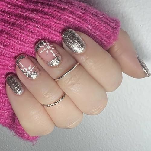 Kurze Quadratische Künstliche Nägel Weihnachten Zum Aufdrücken Der Nägel Schneeflocken Glitzernde Vollständige Nägel Zum Aufkleben Für Frauen von Zxfdsfdbnm