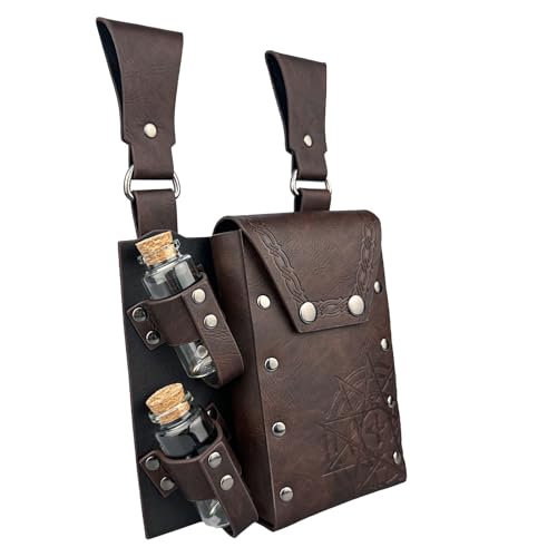 Mittelalter Hüfttasche PU Leder Gürteltasche Mittelalter Gürteltasche mit 2 Kork Trank Flaschen für Damen und Herren Cosplay, dunkelbraun von Zxfdsfdbnm