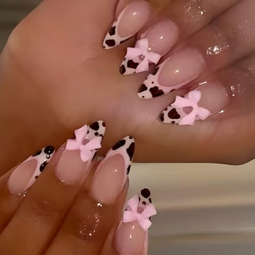 Mittlere Mandel Kunstnägel Mit Leoparden Designs 3D Schleifen Vollständige Abdeckung Zum Aufkleben Auf Die Nägel Französische Spitze Zum Aufdrücken Der Nägel Für Frauen Mittlere Mandel Kunstnägel Mit Leoparden Designs 3D Schleifen Vollständige Abdeckung Zum Aufkleben Auf Die Nägel Französische Spitze Zum Aufdrücken Der Nägel Für Frauen von Zxfdsfdbnm