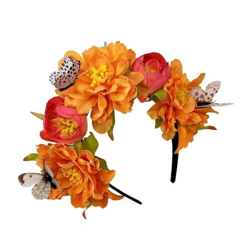 Stoff-Blumen-Haarband für Musik-Festivals, mit Schmetterlings-Dekoren, Musik-Festival-Accessoire, Haarreif, Hochzeit, Braut, Kopfbedeckung von Zxfdsfdbnm