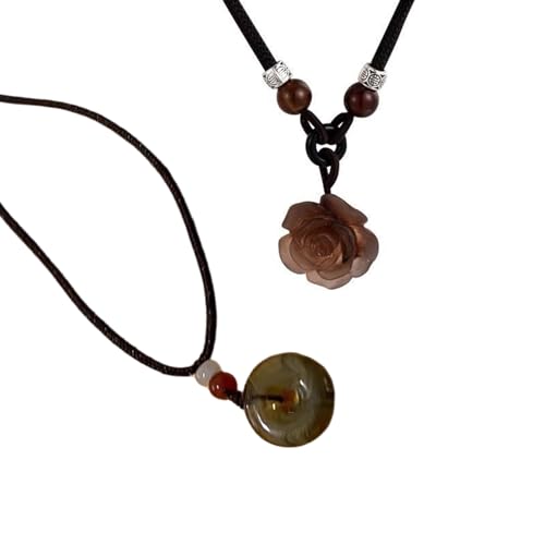 Zxfdsfdbnm 2 Stück stilvolle chinesische Stile Rose Blume und Friedensschnalle Anhänger Halskette verstellbare Schlüsselbeinkette für modische Frauen von Zxfdsfdbnm