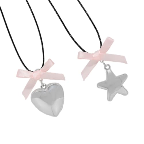 Zxfdsfdbnm 2 verspielte Herz- und Stern-Anhänger-Halskette mit Schleife, verstellbare Länge, Schlüsselbeinkette, Schmuck für Mode-Liebhaber von Zxfdsfdbnm