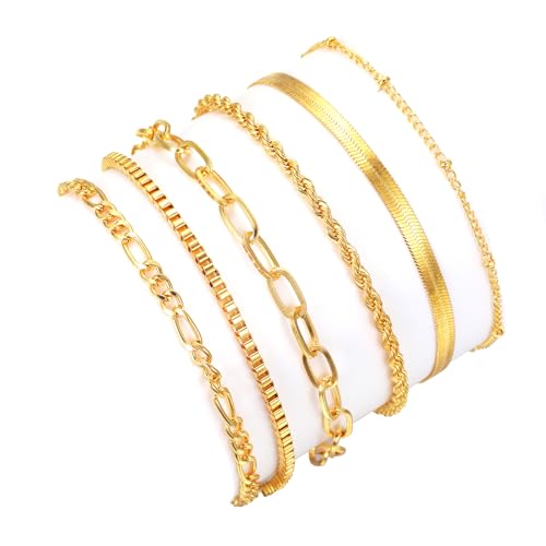 Zxfdsfdbnm 6 Stücke Wasserdicht 14K Gold Plattiert Stapelbare Armbänder Für Frauen Zierlich Kubanischer Link Paperclip Ketten Schmuckset von Zxfdsfdbnm