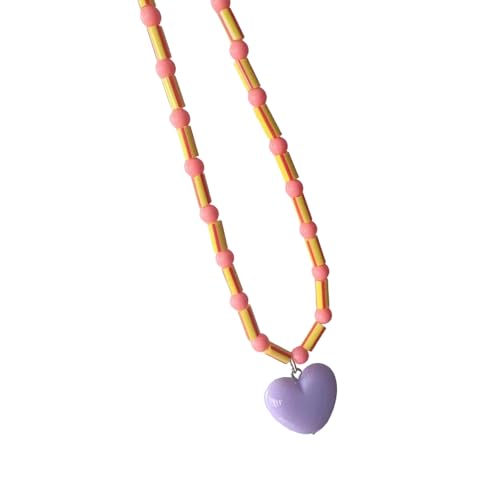Zxfdsfdbnm Halskette mit Herzanhänger, verstellbare Kette, stilvolle Perlenkette, Halskette mit Harzstruktur, Halsschmuck für Damen und Mädchen von Zxfdsfdbnm