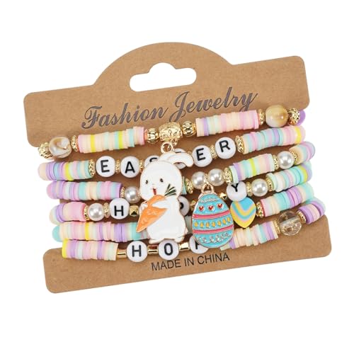 Zxfdsfdbnm Osterkaninchen Eggs Designs Polymers Tonarmbänder Set Von 6 Bequemen Verschleiß Und Langjähriger Verwendung Für Alle Altersgruppen von Zxfdsfdbnm