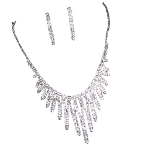 Zxfdsfdbnm Set aus Halskette und Ohrringen mit Kristallverzierung, eleganter Damenschmuck, handgefertigtes Accessoire für Bankette und Feiertage von Zxfdsfdbnm