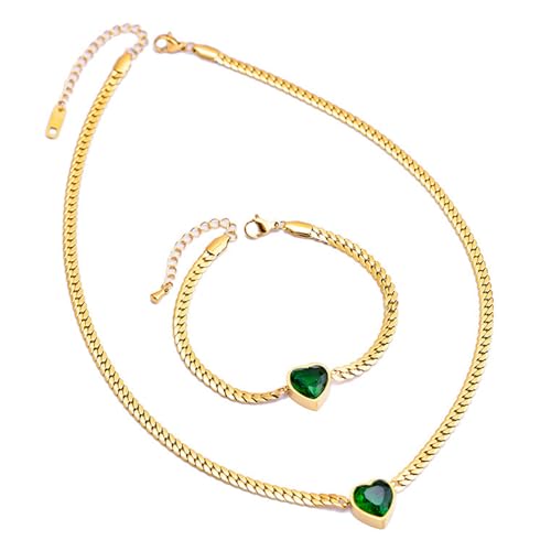 Zxfdsfdbnm Verstellbare Länge Herz-Halskette mit passenden handgefertigten funkelnden Edelsteinen, Schmuck-Set, Zubehör für Damen von Zxfdsfdbnm