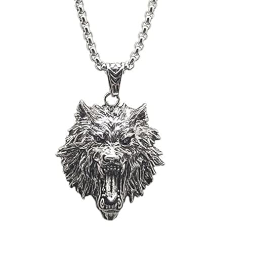Zxxmeet Halskette aus Edelstahl, Retro-Wolfkopf-Domineering-Halskette, Schmuck, hypoallergen, HerrenKettenlänge 70 cm von Zxxmeet