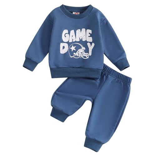 ZyHwShine Kleinkind Baby Jungen Fußball Outfit On Sundays We Watch Football with Daddy Sweatshirt Top Pants Infant Fall Clothes, Gh-game Day-blue, 0-3 Monate von ZyHwShine