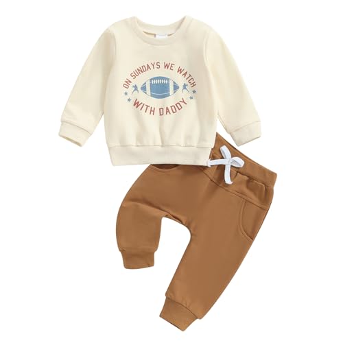 ZyHwShine Kleinkind Baby Jungen Fußball Outfit On Sundays We Watch Football with Daddy Sweatshirt Top Pants Infant Fall Clothes, Khaki, 6-12 Monate von ZyHwShine