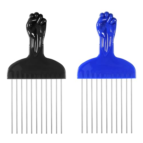 2 Stück Afro Kamm, Metall Locken Kamm Afro Haarkamm Kunststoff Breite Zahn Lockenkamm Afro-Hair Products Haarstyling-Tool für Männer und Frauen Lockiges Haar Perücken Zöpfe von Zyghjort