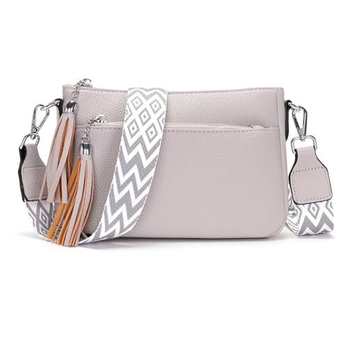 Zyig crossbody bag damen klein umhängetasche damen veganem leder handtasche damen Grau mit 3.5cm Breitem Schultergurt 5 fächern von Zyig