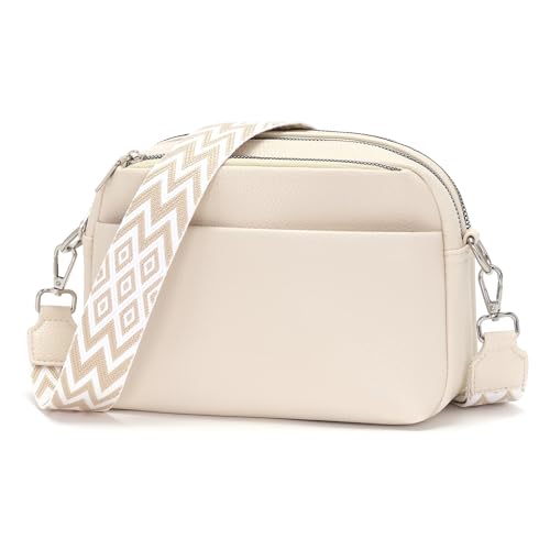 Zyig handtasche damen klein umhängetasche damen Veganem leder crossbody bag damen Weiß mit 3.5cm Breitem Schultergurt 8 fächern von Zyig