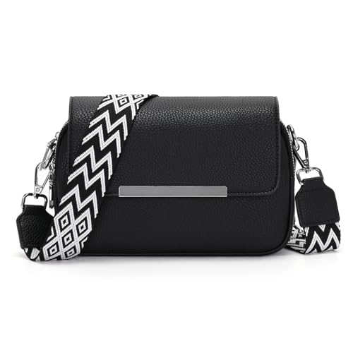 Zyig handtasche kleine umhängetasche damen handbags for women handytasche zum umhängen Breitem Schultergurt Multikompartiment crossbody bag Schwarz von Zyig