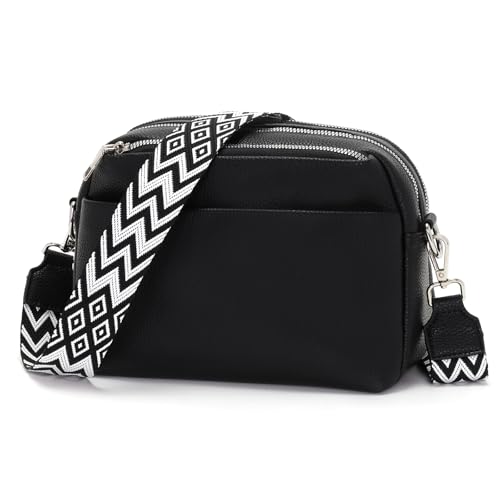 Zyig umhängetasche damen klein handtasche damen leder crossbody bag damen schwarz mit 3.5cm Breitem Schultergurt 8 fächern von Zyig