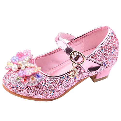 Zylione Mädchen Glitzer Schuhe Kinder Stöckelschuhe Mädchen Pailletten Prinzessin Cosplay Schuhe Hochzeiten Sandalen Elegante Mädchen Schuhe mit Absatz, B Rosa, 30 EU von Zylione