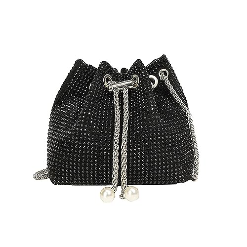 Zylione Crossbody Schulter Abendtasche Shinny Bling Clutch Geldbörse Eimer Perle Gurt Handtasche Für Frauen Große Kuriertasche mit Taschen, Schwarz , Einheitsgröße von Zylione