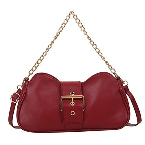 Zylione Damen Mode Retro Einfarbig Leder Metall Schnalle Verstellbarer Schultergurt Messenger Bag Messenger Bag Kameratasche, rot, Einheitsgröße von Zylione