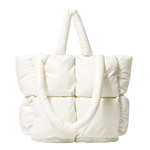 Zylione Große gesteppte Tragetasche für Damen, Winter, weich, gesteppt, Umhängetasche, Daunen-Umhängetasche, Damen-Handtasche, Lunch-Tasche mit Schultergurt, weiß, Einheitsgröße von Zylione