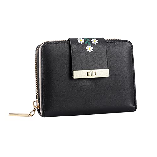 Zylione Mode ID Kurze Brieftasche Blumen Drucken Einfarbig Frauen Reißverschluss Geldbörse Mehrere Kartensteckplätze Clutch Bag 8 Aktive Fall Brieftasche, Schwarz , Einheitsgröße, Modern von Zylione