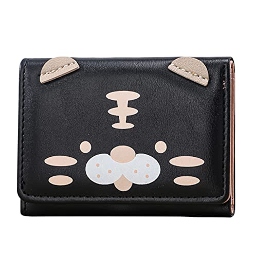 Zylione Mode ID Kurze Brieftasche Cartoon Katze Druckt Frauen Haspe Geldbörse Mehrere Kartenfächer Clutch Tasche Telefon Tasche Kleine Frauen Geldbörsen Leder, Schwarz , Einheitsgröße von Zylione