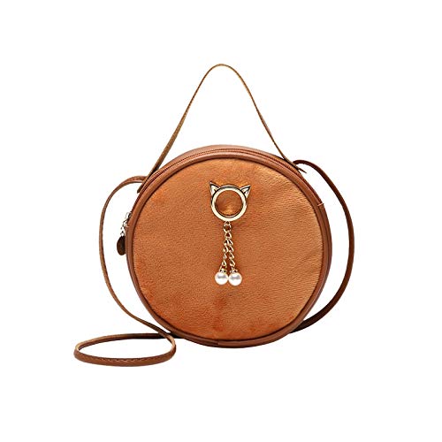 Zylione Runde Damen Eine Schulter All- Quaste Plüsch Handtasche Mode Perle Tasche Herren Geldbörsen Oder Umhängetaschen, braun, Einheitsgröße von Zylione