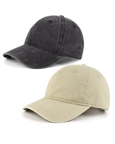 Zylioo 2 Stück XL/XXL Vintage Basecap Kappe Für Großen Kopf Pigment Baseballkappe Washed Cotton Used Look Baseball Cap Waschbare Cappy von Zylioo