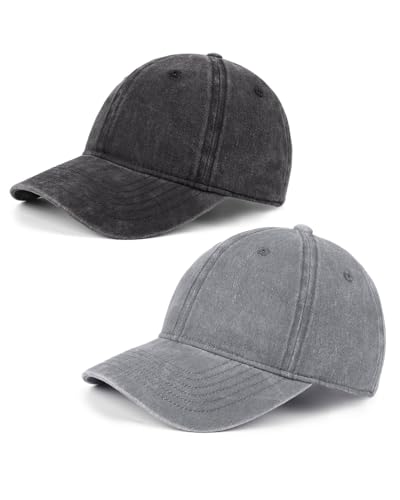 Zylioo 2 Stück XL/XXL Vintage Basecap Kappe Für Großen Kopf Pigment Baseballkappe Washed Cotton Used Look Baseball Cap Waschbare Cappy von Zylioo