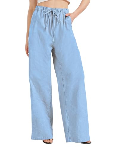 Zylioo Damen Leinenhose Lang Bein,Extra Lang Casual Locker Stoffhose,Sommer Weite Bein Sommerhose,Freizeithose Trousers mit Kordelzug von Zylioo