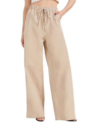 Zylioo Damen Leinenhose Lang Bein,Extra Lang Casual Locker Stoffhose,Sommer Weite Bein Sommerhose,Freizeithose Trousers mit Kordelzug von Zylioo