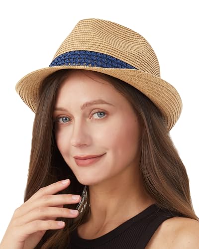 Zylioo Fedora Strohhut Größe S,Stroh Sonnenhut Kleiner Kopf,UV Sonnenschutz Sommerhut Strandhut Kleine Größen von Zylioo