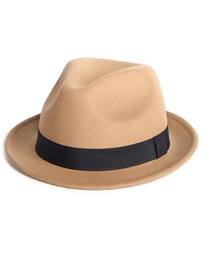 Zylioo Filz-Trilby Fedora Hut Größe S-M, Winter Gangster Bogarthut Mafiahut Filzhut von Zylioo