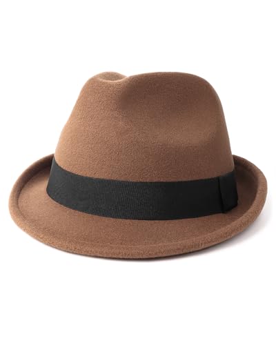 Zylioo Filz-Trilby Fedora Hut Größe S-M, Winter Gangster Hut Filzhut, Bogarthut Mafia Hut Panama Hut von Zylioo