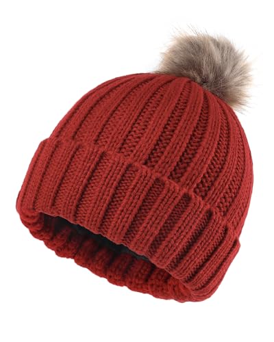 Zylioo Kleine Bommel Wintermütze Mit Fleece Fütterung,Bobble Strickmütze Mit Pom Pom,Winter Warme Beanie Mütze Skull Watch Cap von Zylioo