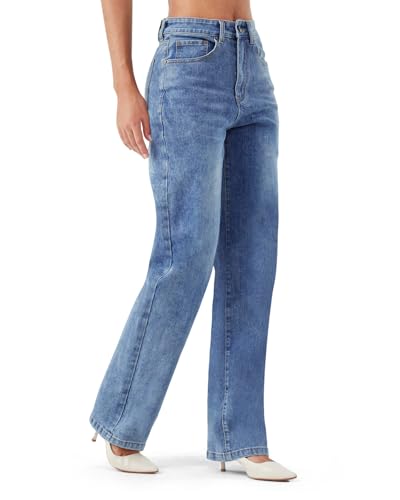 Zylioo Lang Bein Female Jeans Damen,Tall Weites Bein Jeanshose Hohe Taille Denim Hose Geradem Schnitt von Zylioo