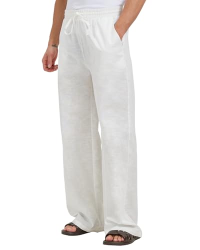 Zylioo Lang Bein Leinenhose Herren,Extra Lang Sommer Loose Fit Casual Stoffhose Leinen Hose,Freizeithose mit Kordelzug von Zylioo
