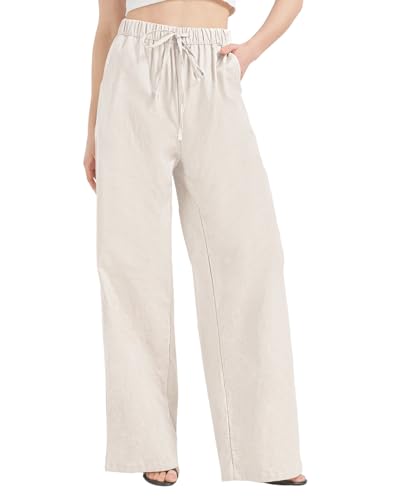 Zylioo Lang Leinenhose Damen,Extra Lang Casual Sommer Stoffhose Sommerhose,Leicht Weite Bein Freizeithose,Trousers von Zylioo