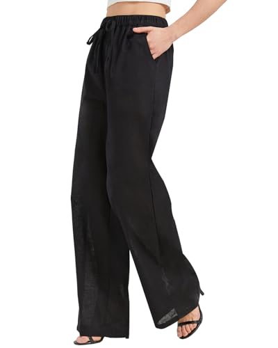 Zylioo Lang Leinenhose Damen,Extra Lang Casual Sommer Stoffhose Weite Bein Freizeithose Trousers von Zylioo