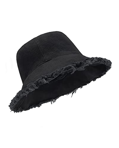 Zylioo L/XL Sonnenschutz Anglerhut Fischerhut Für Großen Kopf,Frayed UV/UPF 50+ Bucket Hat,Ausgefranster Outdoor Golf Hats von Zylioo