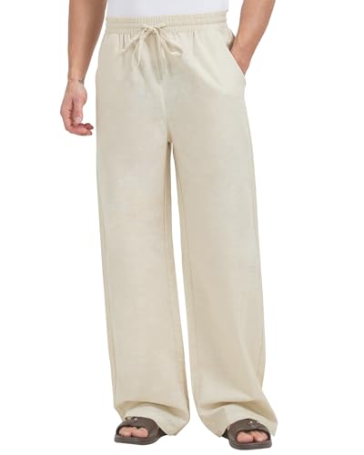 Zylioo Leinenhose Lang Bein Herren,Extra Lang Sommer Stoffhose Strandhosen Leinen Hose,Casual Weite Bein Trousers Freizeithose von Zylioo