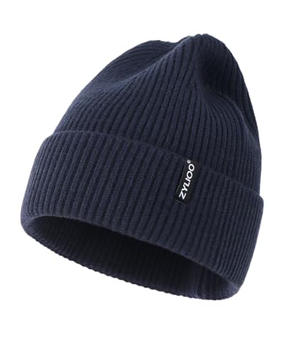 Zylioo XXL Strickmütze Für Großen Kopf, Wintermütze Beanie Mütze Mit Schirm, Übergroße Winter Warme Knit Cuffed Watch Cap von Zylioo