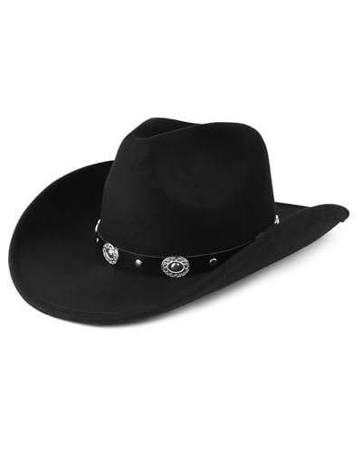 Zylioo Western-Cowboyhut aus Filz,Fedora Hut mit breiter Krempe, Panamahut mit Gürtelschnalle für Herren Damen von Zylioo