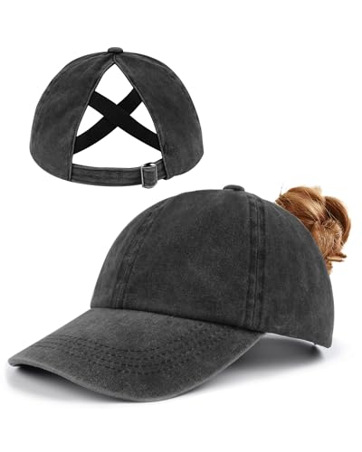 Zylioo M-L Pferdeschwanz Basecap Großen Kopf,Washed Ponytail Kappe Größe 57-59,Criss Cross UV-Schutz Golf Cap von Zylioo