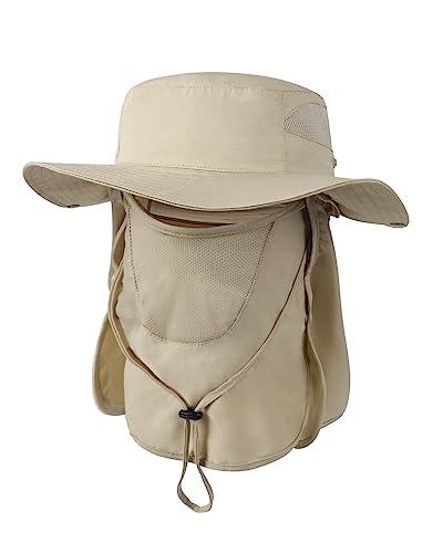 Zylioo XL UV-Schutze Safari Boonie Hut Mit Breiter Krempe,Großer Buschhut Sonnenhut Wanderhut Mit Gesichtsbedeckung Nackenklappe von Zylioo