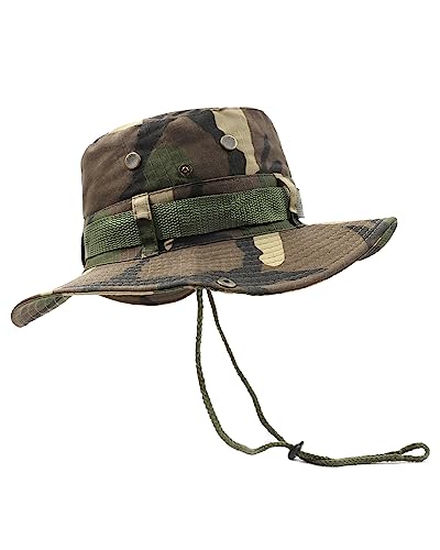 Zylioo XXL Camo Safari Buschhut Für Großen Kopf,Military Tactical Australian Boonie Hat,Woodland 'Junglescout' Breiter Krempe Wanderhut für Outdoor Camping von Zylioo