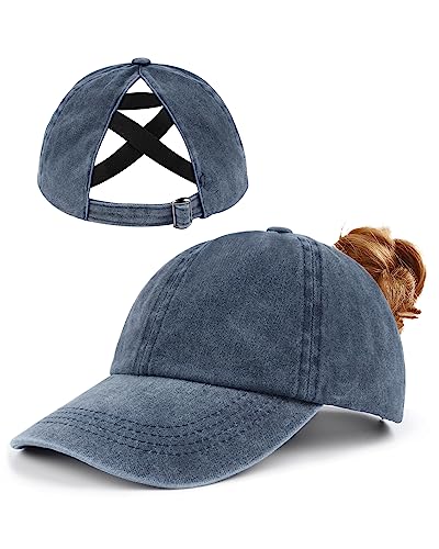 Zylioo XL Pferdeschwanz Basecap Großen Kopf,Washed Ponytail Kappe Größe 60-65,Criss Cross UV-Schutz Golf Cap von Zylioo